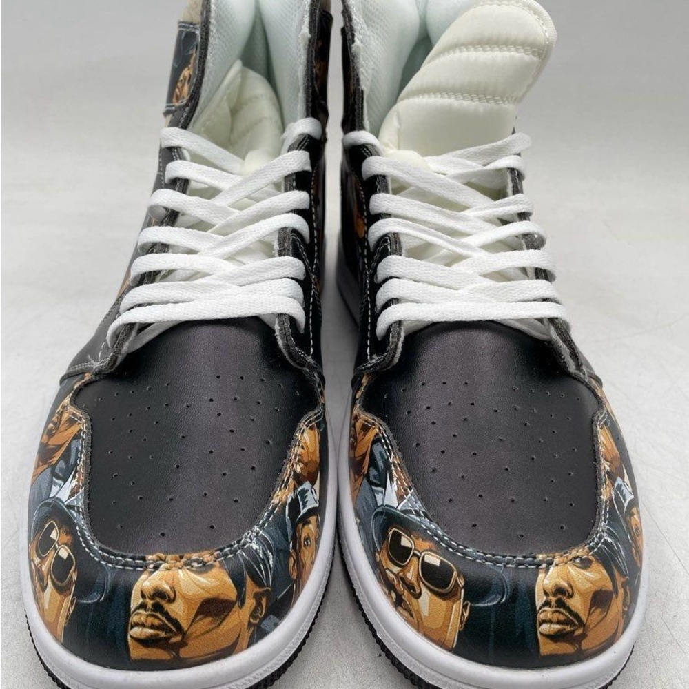 Black and White High-Top Sneakers with Unique 2pac & Biggie  Design